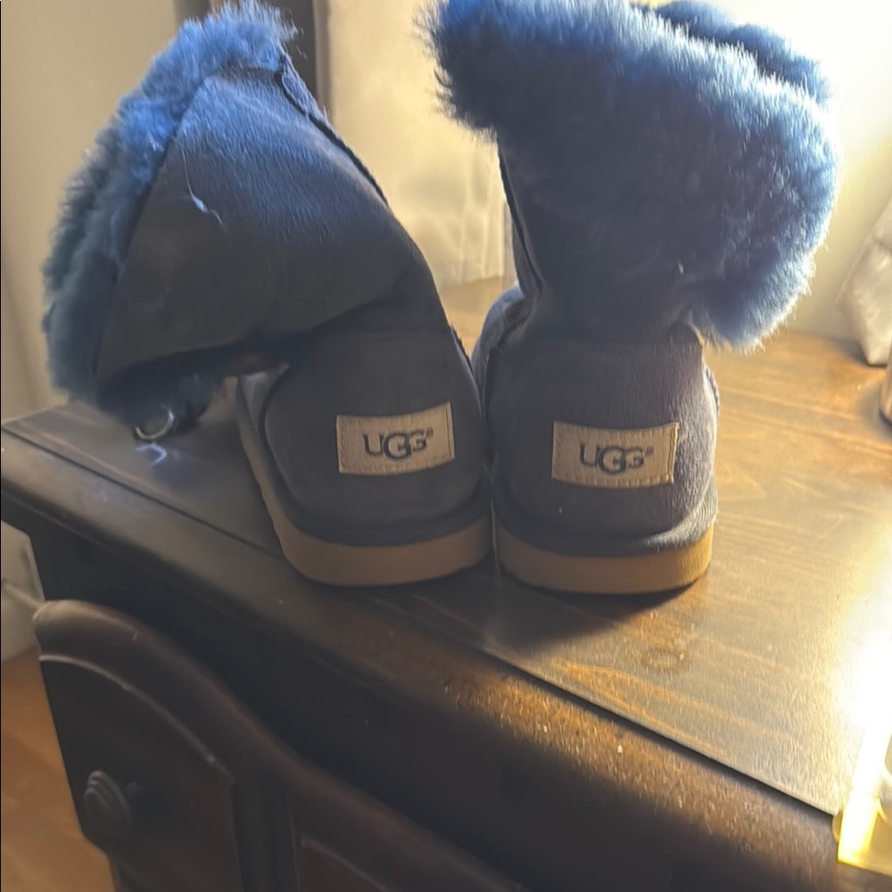 UGG Blue Shearling Boots with Brown Sole - Picture 2 of 4